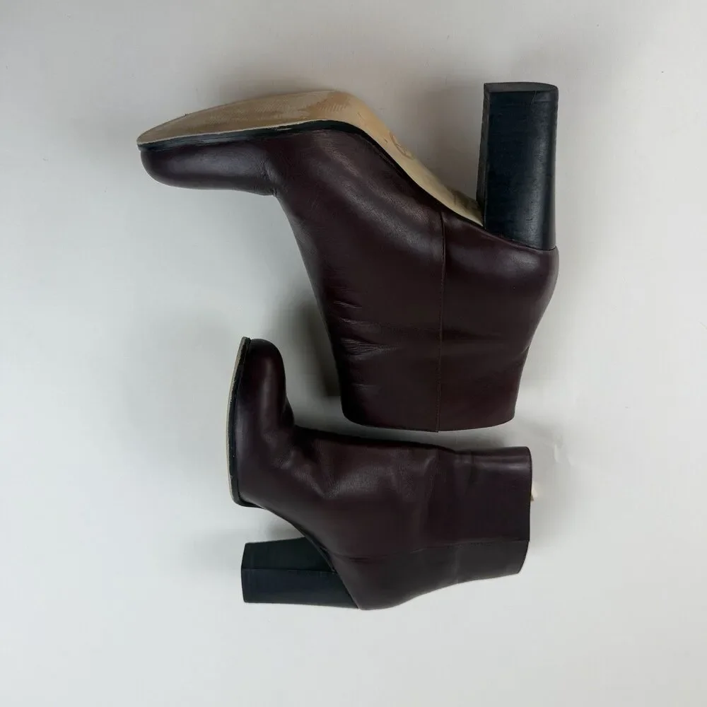 Michael Kors Womens Leather Ankle Boots Size 8M Burgundy Red Block Heel Booties